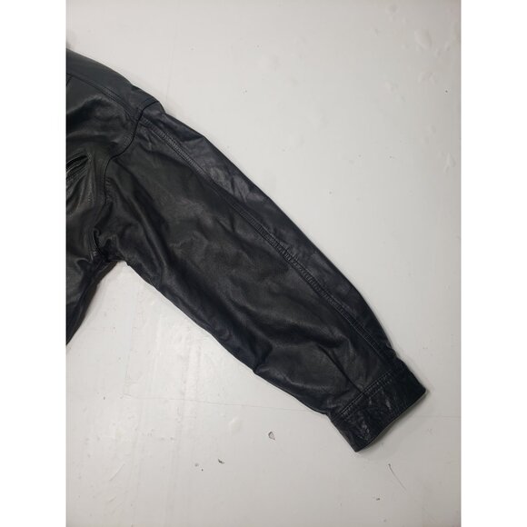 Boss Leather Black Leather Bomber Motorcycle Full Zip Button Up Jacket Size ? - Picture 9 of 16